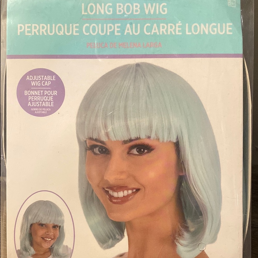 Long Bob Wig  Light Aqua Colored Halloween Costume Wig Accessory